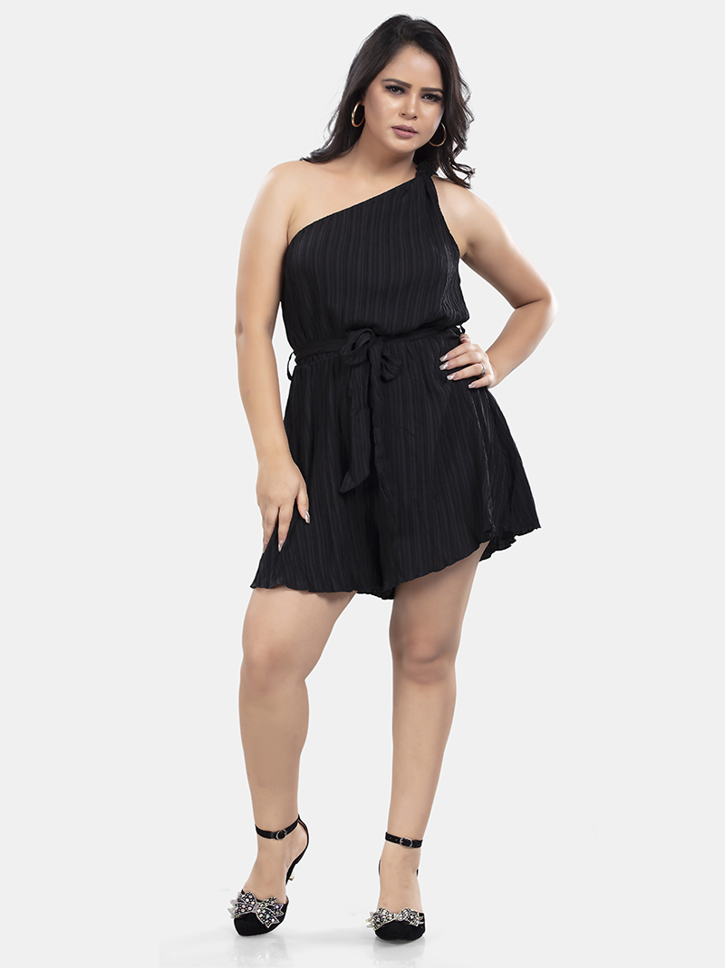 Romper One Shoulder Dress In Black | Bold & Bae Fashion